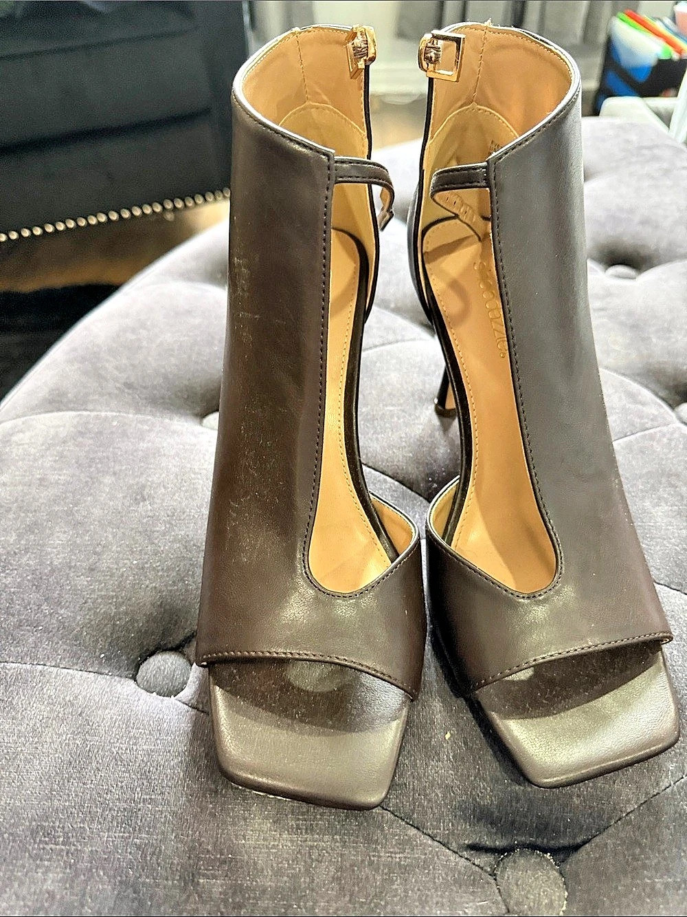 ShoeDazzle Yvette Brown Ankle Strap Heels